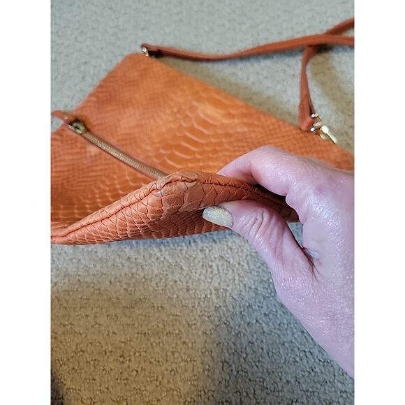 Gigi New York Embossed Leather Crossbody Bag Orange - Picture 12 of 14